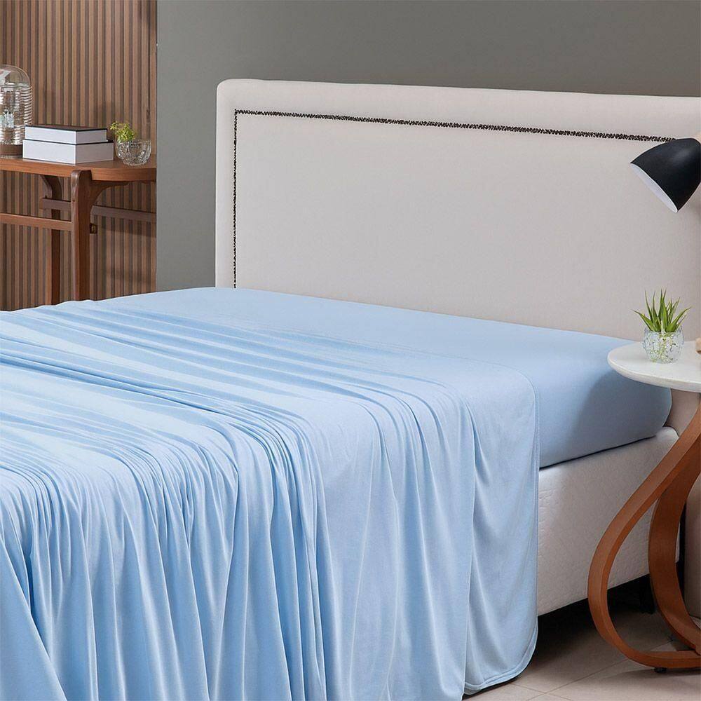Lençol De Cima Avulso Minimal Liso Solteiro 01 Peça Malha 100% Algodão - Azul Claro