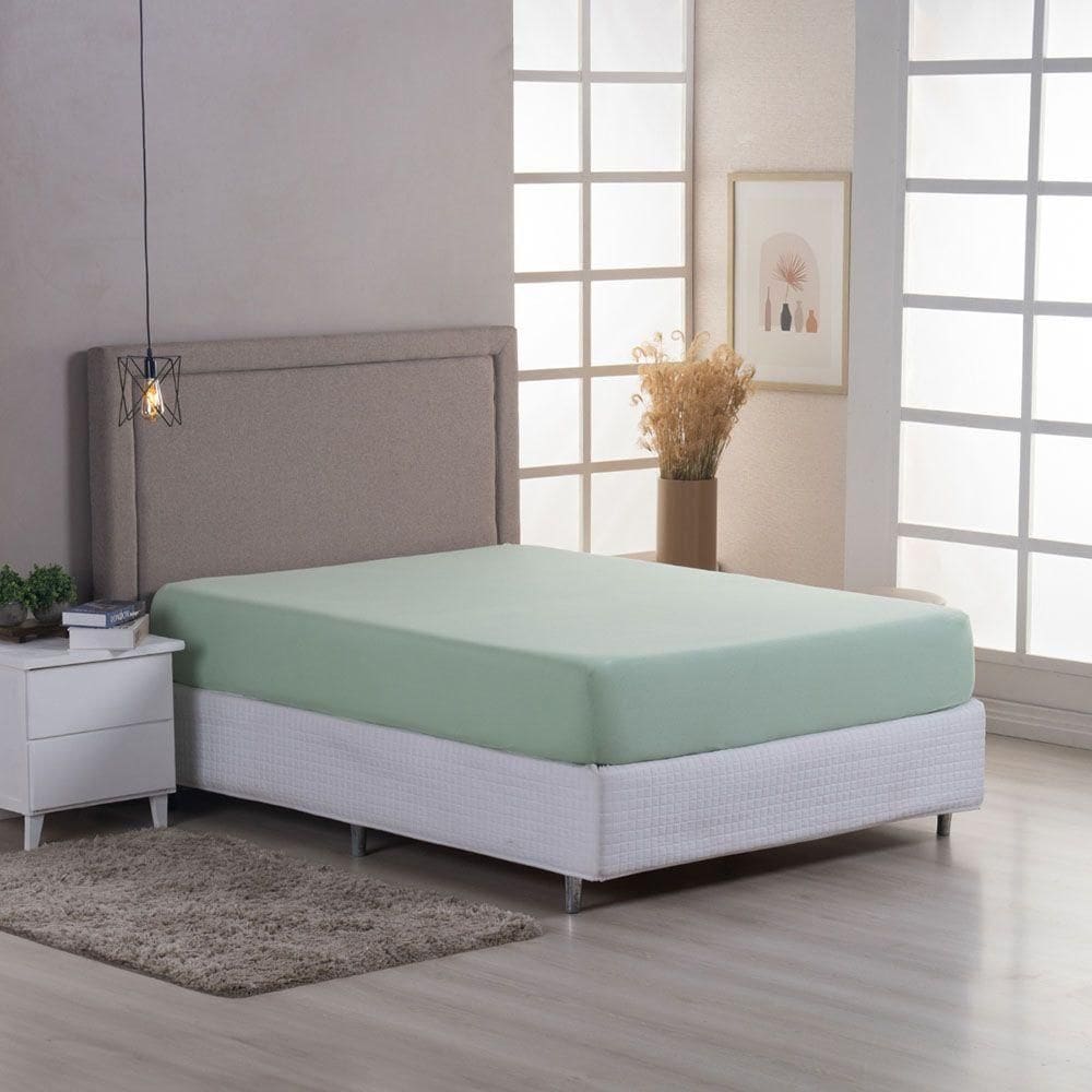 Lençol De Baixo Minimal Solteiro Avulso Com Elástico 01 Peça Malha 100% Algodão - Verde