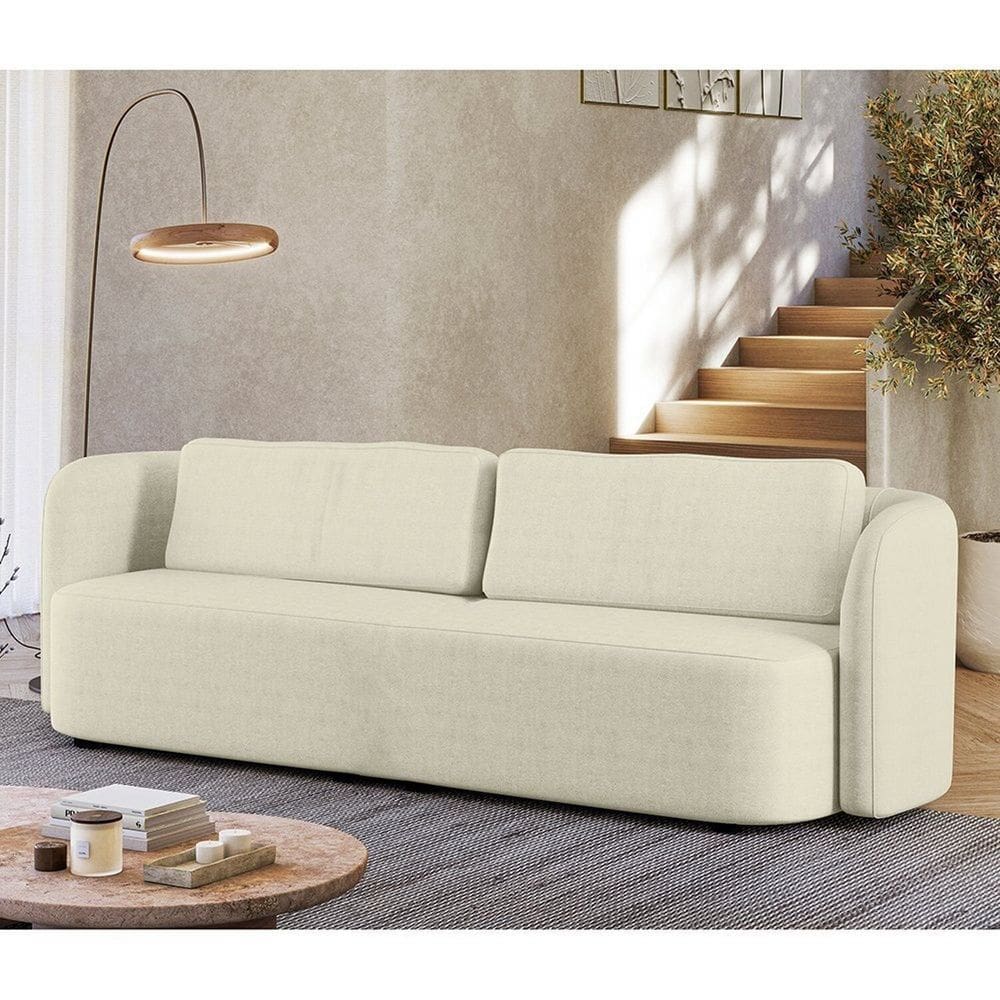 Sofá Living Orgânico Curvo 3 Lugares 200cm Castries Espresso Móveis Bouclé Off White