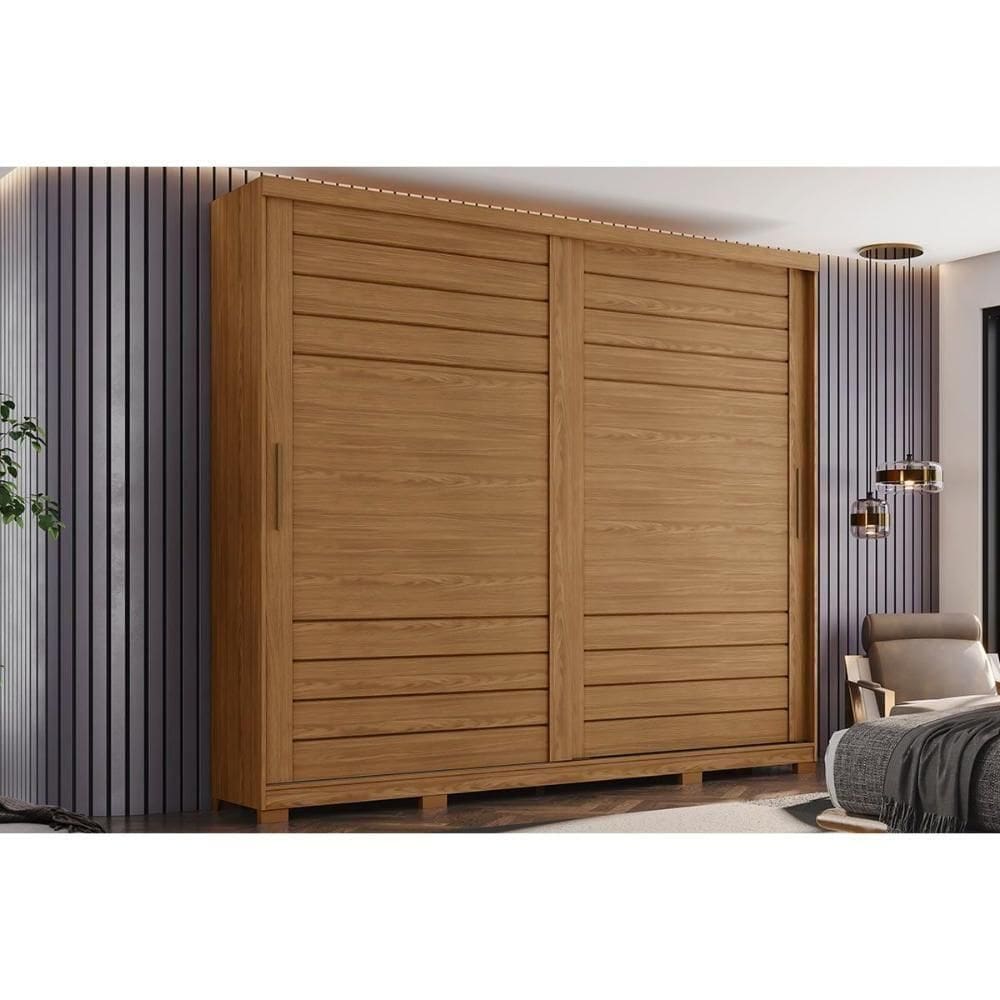 Guarda Roupa Solteiro 2 Portas De Correr E 6 Gavetas C/ Pés Cayman Nature - Henn