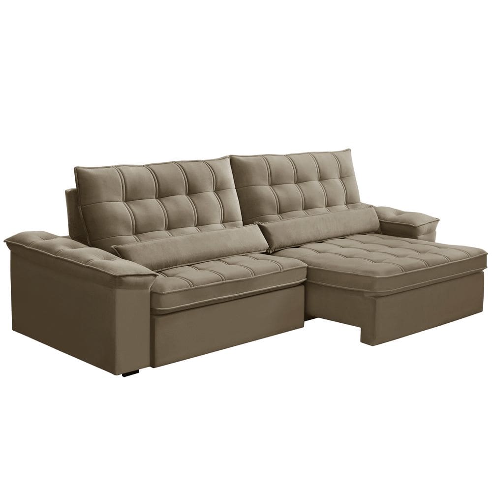 Sofá Retrátil Reclinável Para Sala 4 Lugares 290cm Maresi F04 Veludo Marrom Claro - Lyam Decor