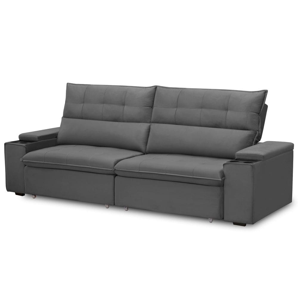 Sofá Retrátil Reclinável Para Sala 4 Lugares 270cm Niels F04 Veludo Cinza Escuro - Lyam Decor