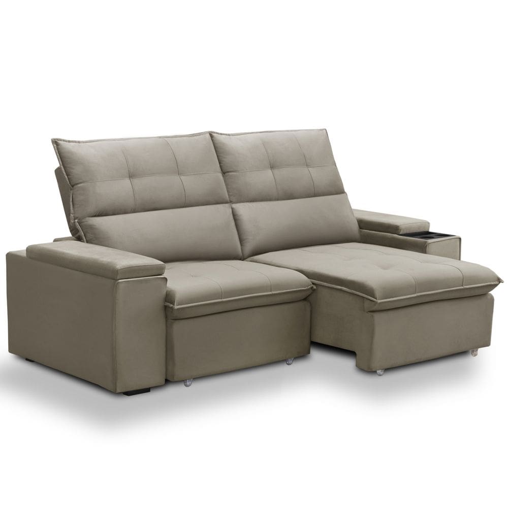 Sofá Retrátil Reclinável Para Sala 3 Lugares 230cm Niels F04 Veludo Marrom Escuro - Lyam Decor