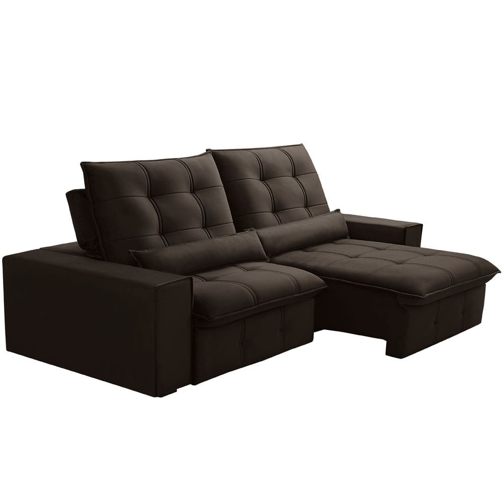 Sofá Retrátil Reclinável Para Sala 3 Lugares 210cm Curie F04 Veludo Marrom Escuro - Lyam Decor