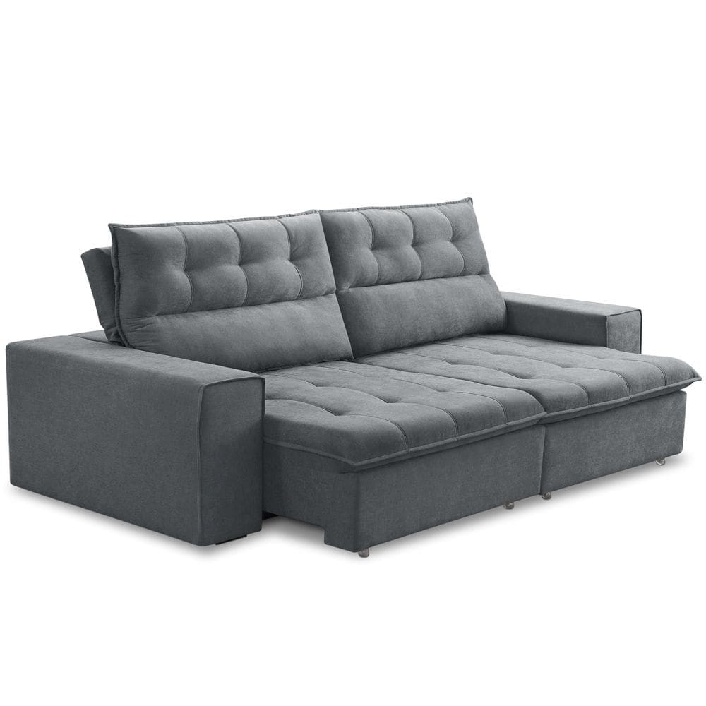 Sofá Retrátil Reclinável Para Sala 3 Lugares 240cm Neruda F04 Veludo Cinza Escuro - Lyam Decor