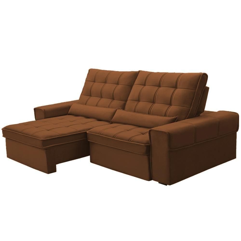 Sofá Retrátil Reclinável Para Sala 3 Lugares 230cm Nebrasca F04 Veludo Terracota - Lyam Decor