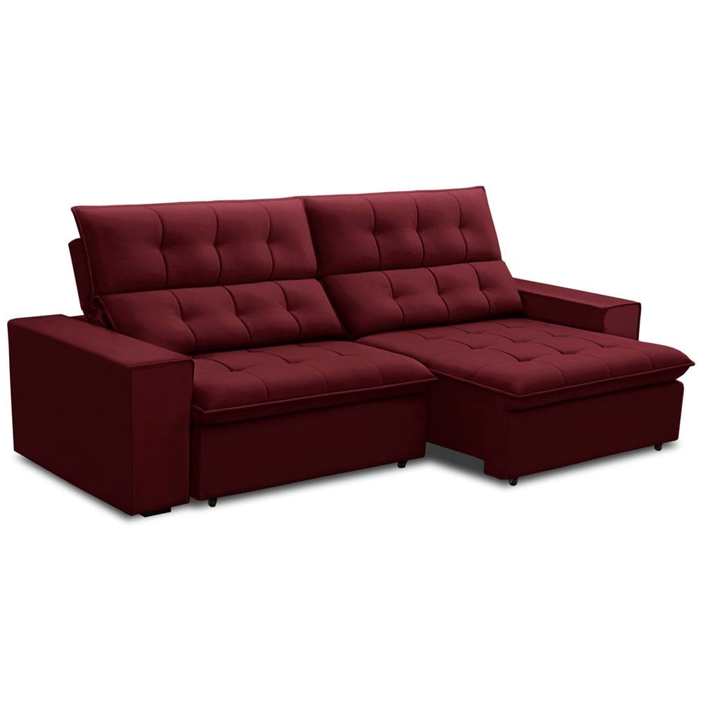 Sofá Retrátil Reclinável Para Sala 3 Lugares 250cm Vincent F04 Veludo Vermelho - Lyam Decor