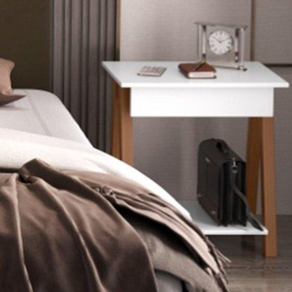 Mesa de cabeceira 1 gaveta Integra Finger Amadeirado/Branco - Ofertamo