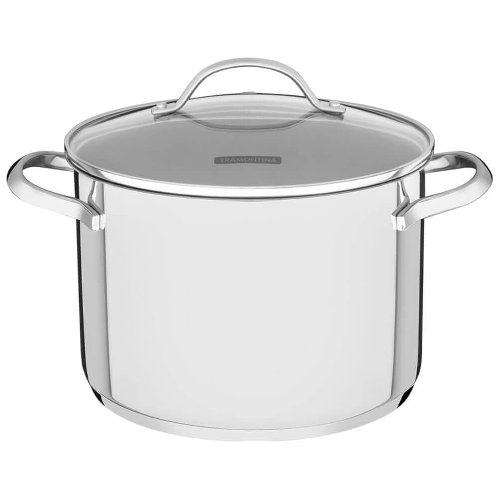 Caldeirão Tramontina Una 20 cm 4,6 L em Aço Inox com Fundo Triplo e Tampa de Vidro 62285200