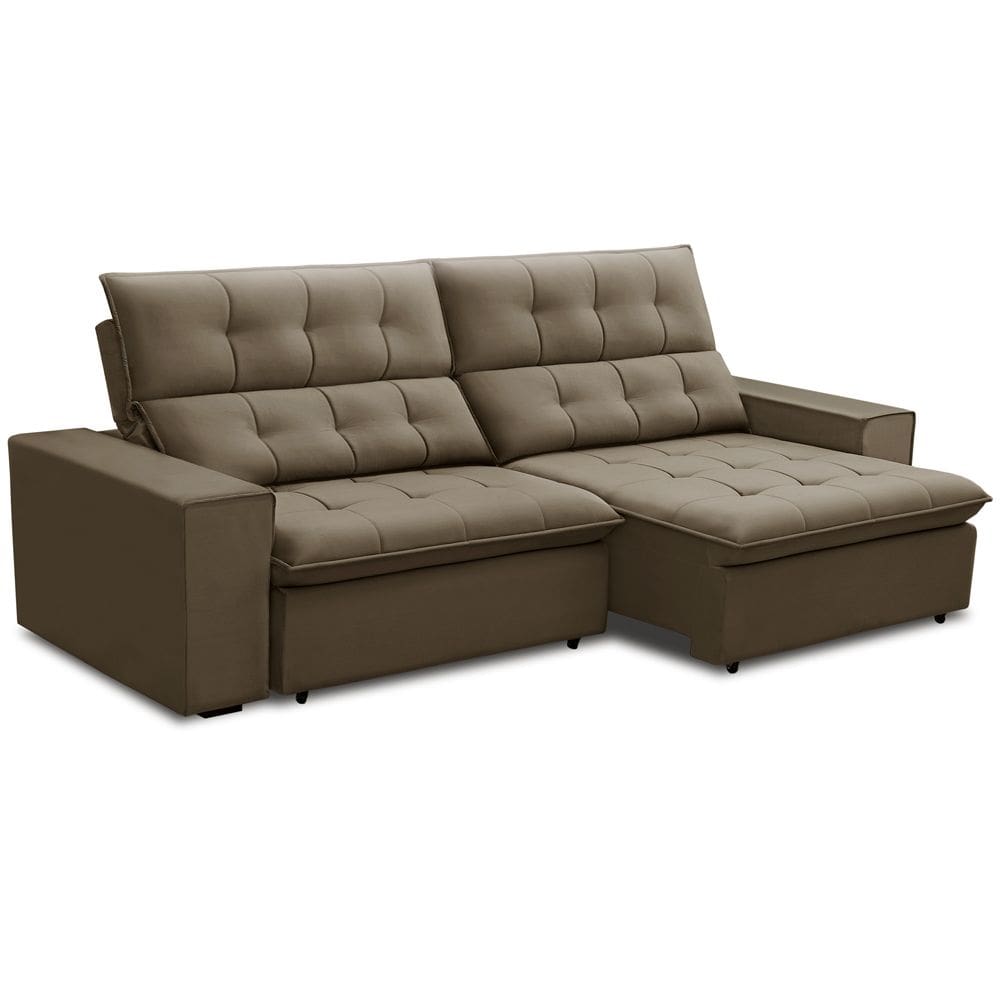 Sofá Retrátil Reclinável Para Sala 3 Lugares 250cm Vincent F04 Veludo Amêndoa - Lyam Decor