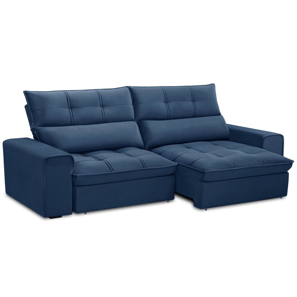 Sofá Retrátil Reclinável Para Sala 3 Lugares 210cm Asaph F04 Veludo Azul - Lyam Decor