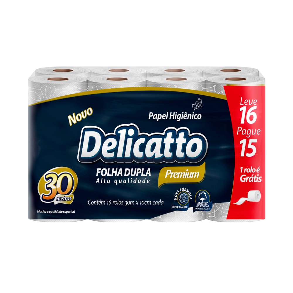 Papel Higiênico Delicatto Folha Dupla Neutro com 16 Rolos 30M