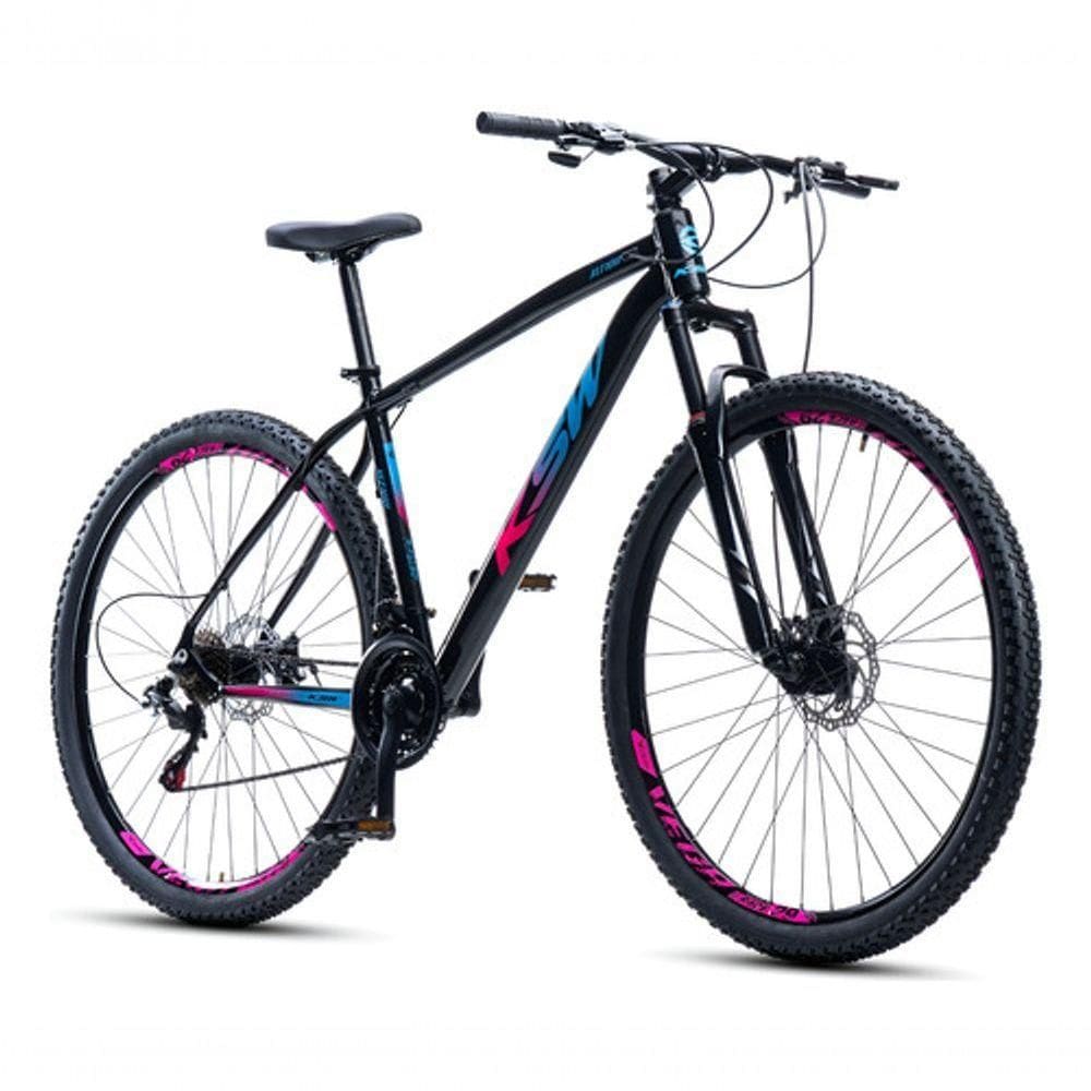 Bicicleta Aro 29 Ksw 21 Vel Shimano Alumínio Freio Disco Xlt100 Mtb Preto/rosa/azul 21