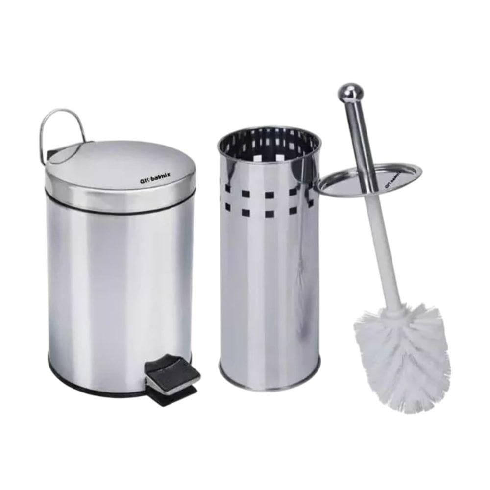 Lixeira De Banheiro 5 Litros Com Escova Sanitária E Suporte Inox