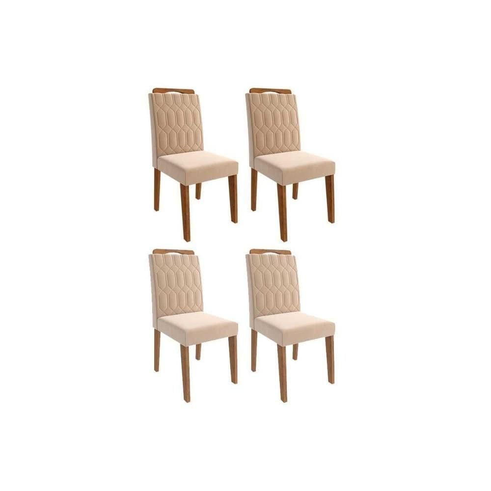 Cadeira Sala De Jantar Paola Wood Kit 4 Un Carvalho/suede Nude Bege - Cimol