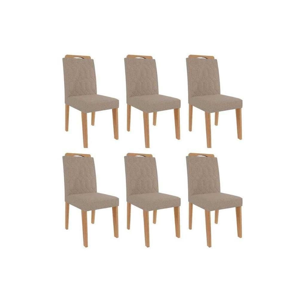 Cadeira Sala De Jantar Paola Wood Kit 6 Un Carvalho/linho Bege - Cimol