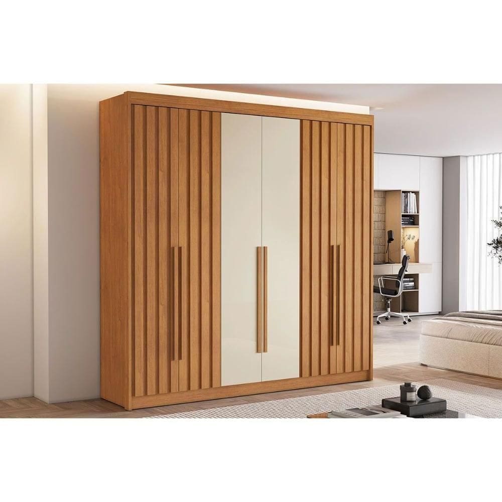 Guarda Roupa 6 Portas (4 Ripadas) E 6 Gavetas Portugal Cinamomo/off White - Conquista