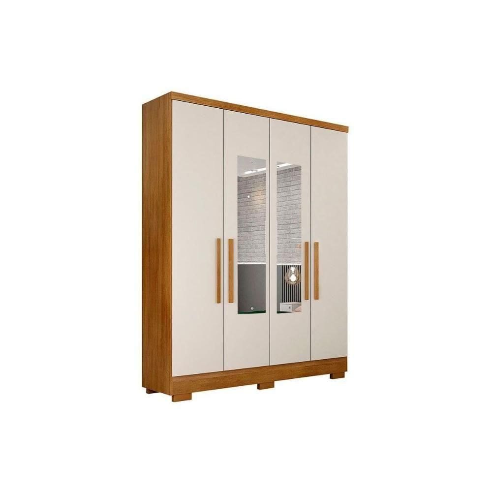 Guarda Roupa 4 Portas (2 C/ Espelho) E 2 Gavetas C/ Pés Milly/veneza Cumaru/fendi 25 - Novo Horizonte