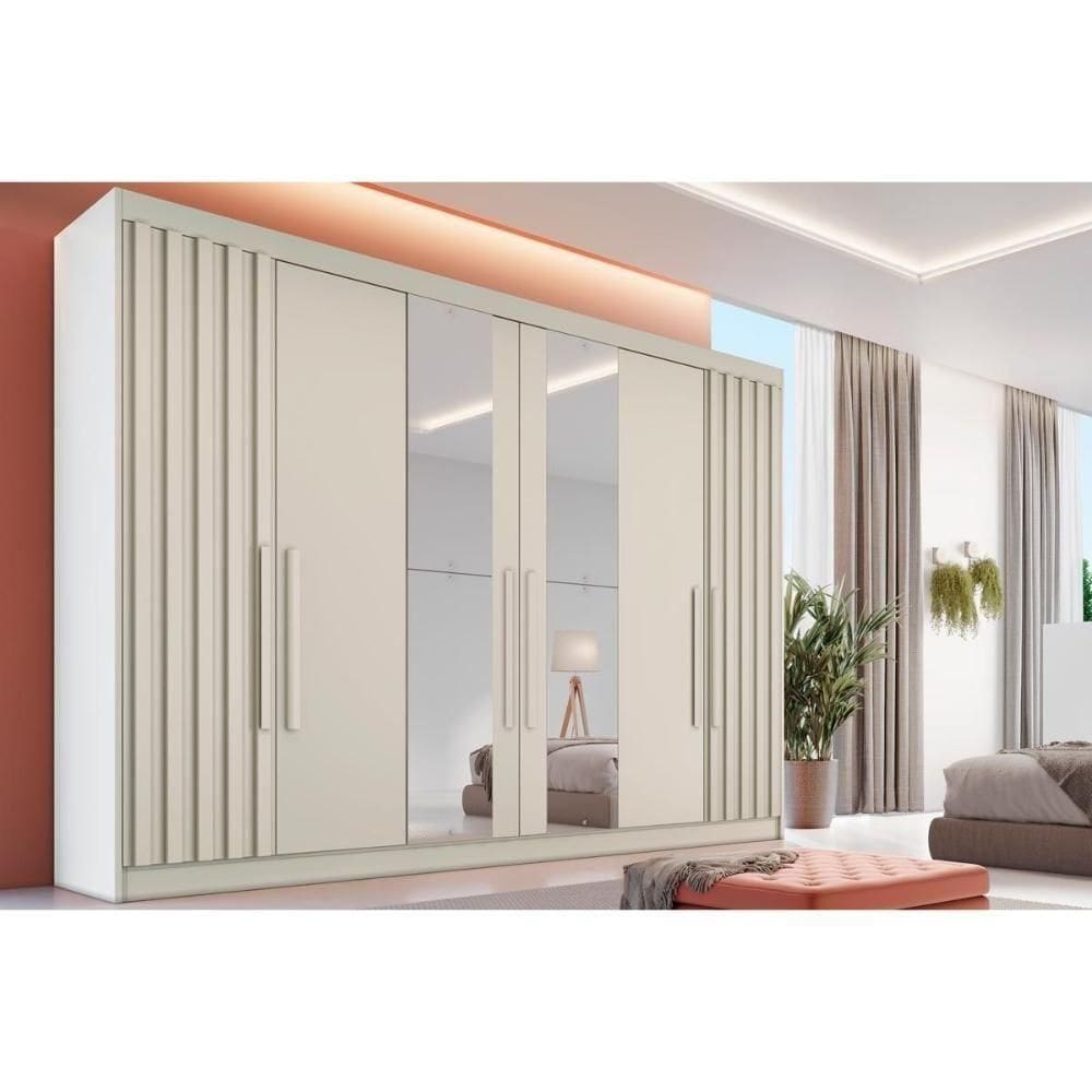 Guarda Roupa 6 Portas (2 Ripadas E 2 C/ Espelho) E 6 Gavetas Potente Off White - Europa
