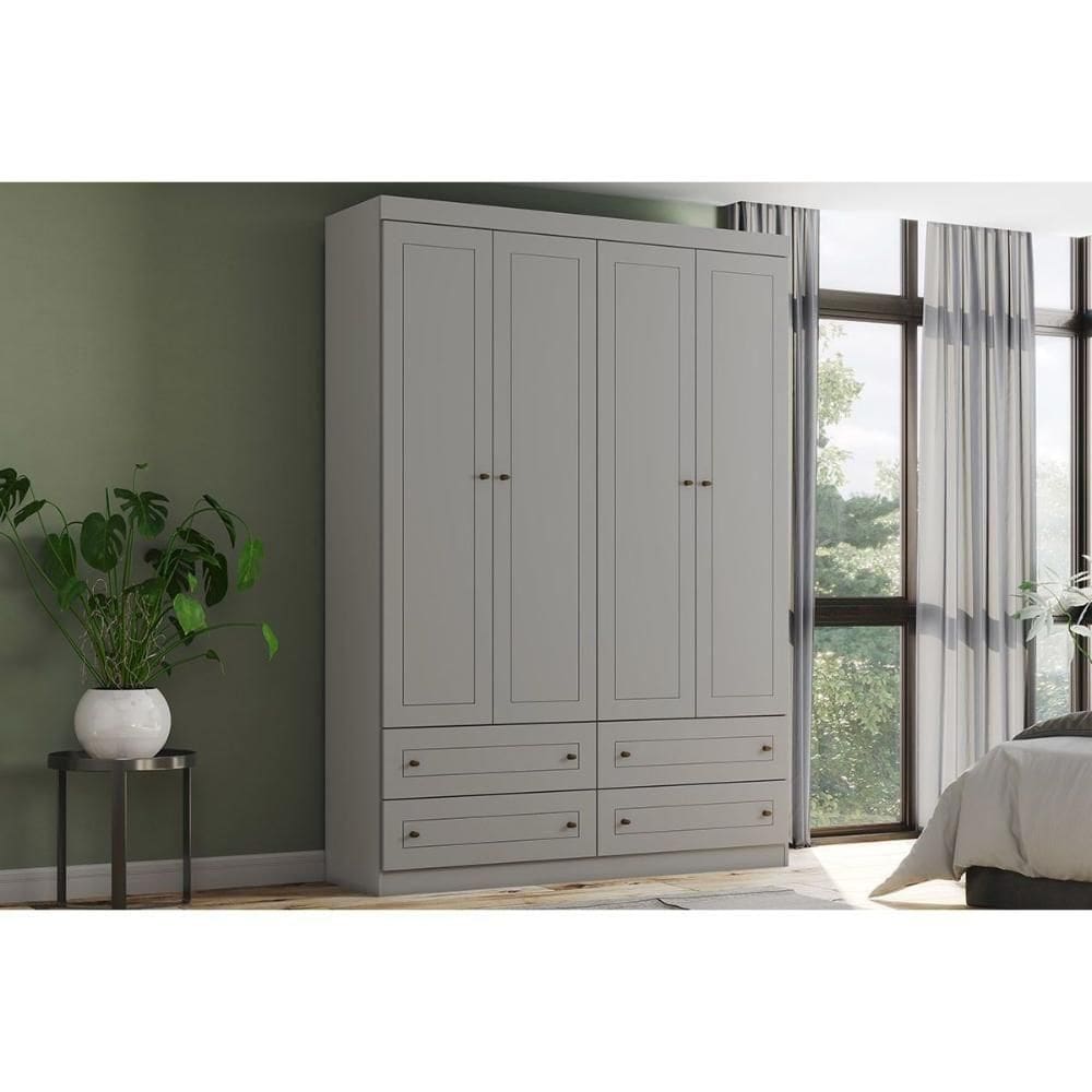 Guarda Roupa Casal 4 Portas E 4 Gavetas Americano Cinza - Henn