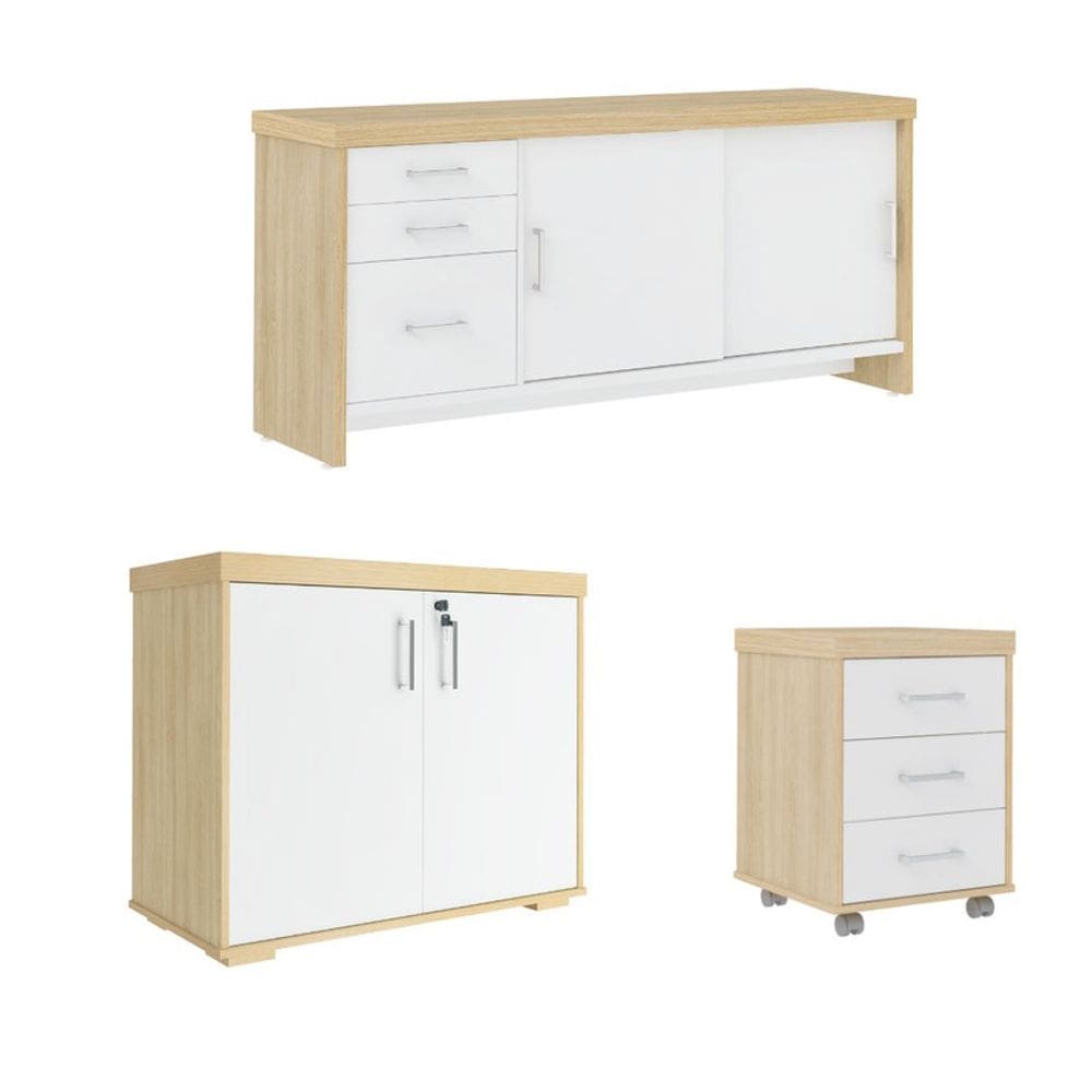 Conjunto Escritório:Balcão 6200+ Balcão 6206+ Gaveteiro 6203