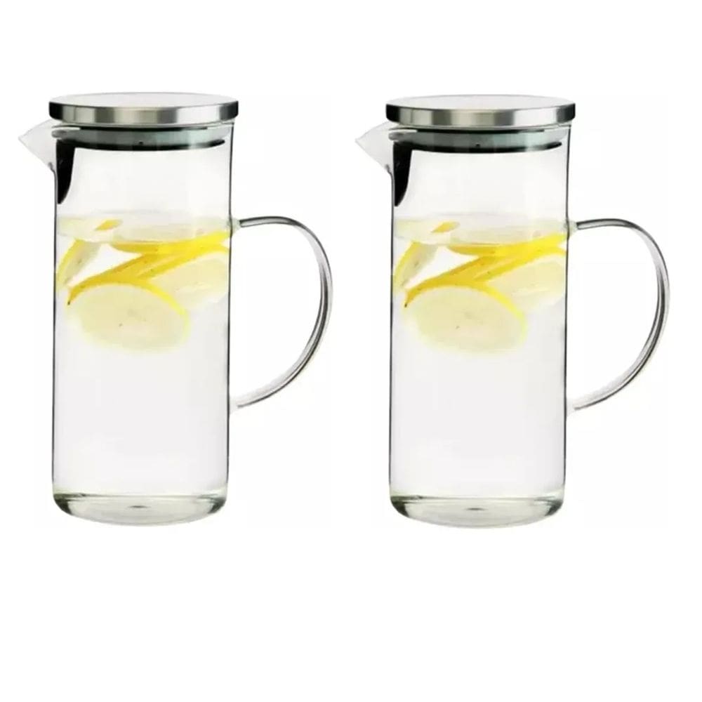 Jarra de Vidro 1,4 Litros com Tampa para Agua Suco Chá 2 Peças - Gaia Glass