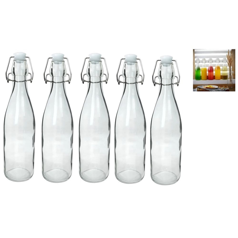Garrafa De Vidro Transparente Com Tampa Hermética 950ML 5 Peças - Gaia Glass