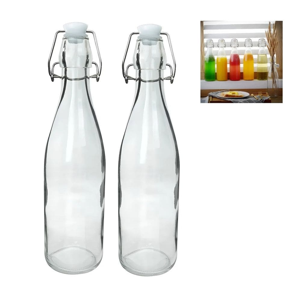 Garrafa De Vidro Transparente Com Tampa Hermética 950ML 2 Peças - Gaia Glass