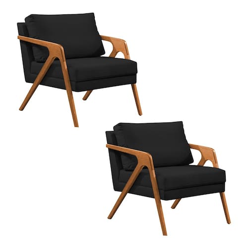 imagem-Kit 2 Poltronas Mona Monique Luxo Base Madeira Maciça Cerejeira Veludo Preto