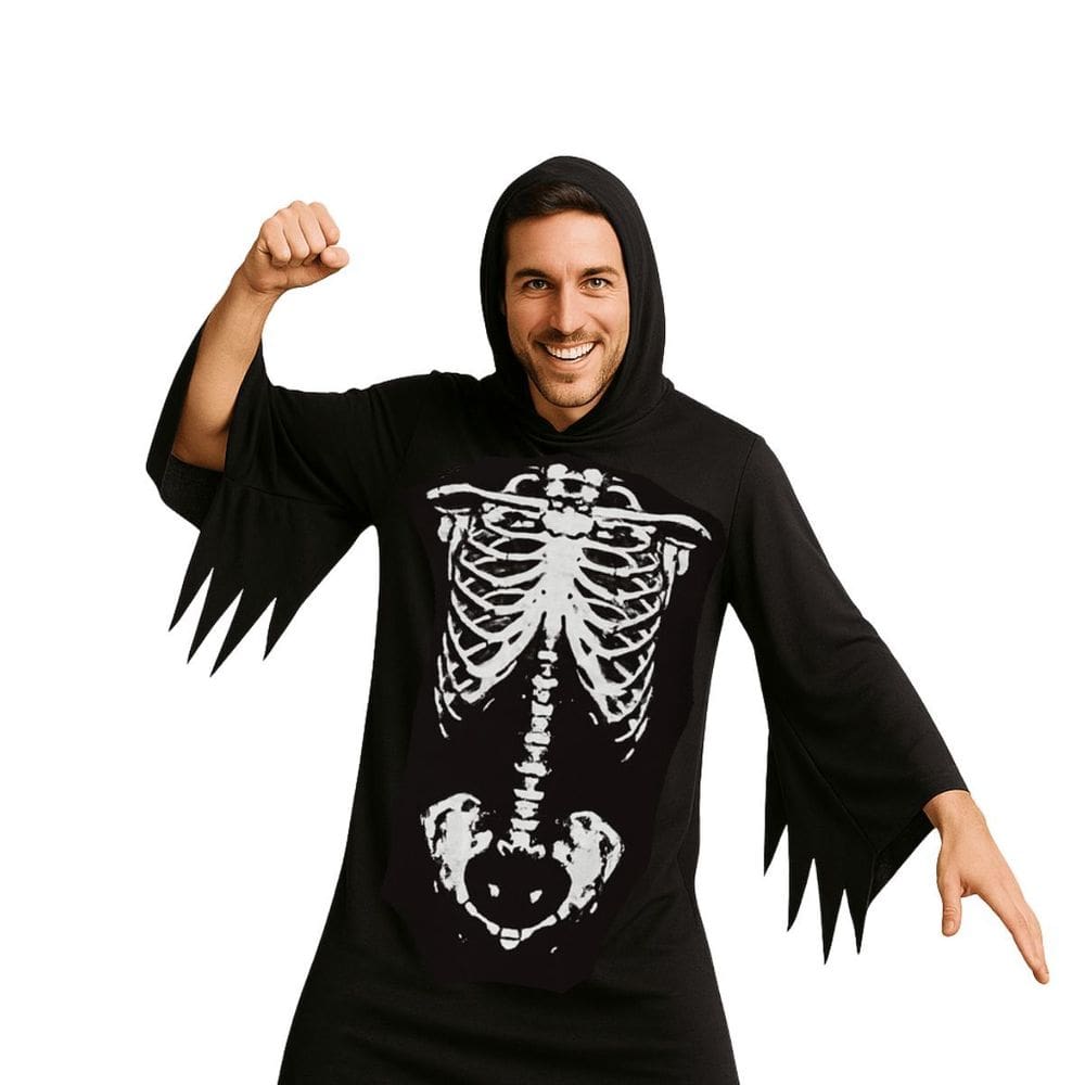 Fantasia Halloween Esqueleto Scary Boy Preta com Capuz