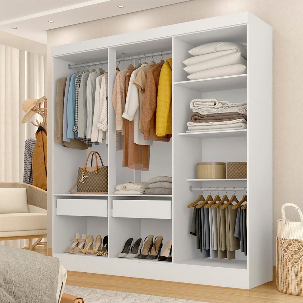 Closet 1,80m Ambar Com 2 Gavetas E Cabideiro Em Alumínio Branco - M.a