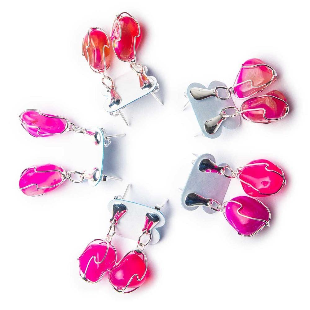 05 Brinco Cesta Amarrada Pedra Ágata Rosa Prateado