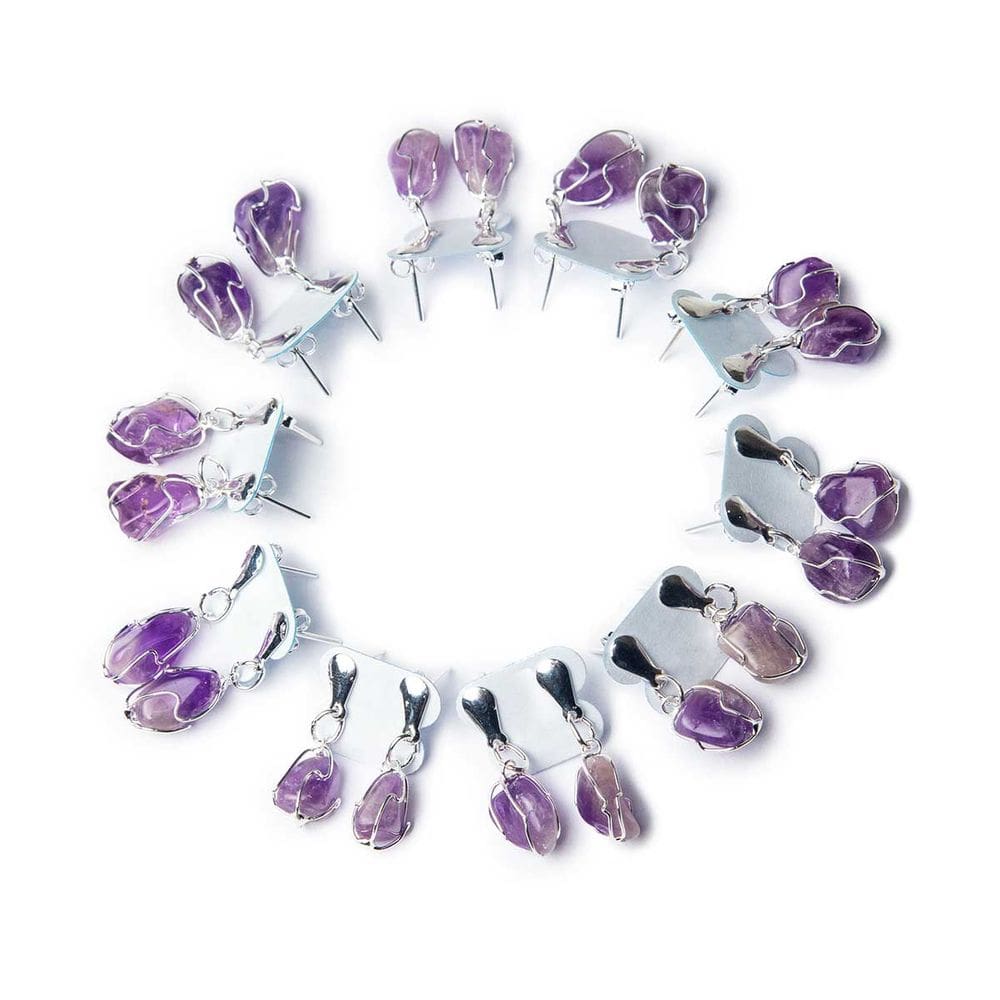 10 Brinco Cesta Amarrada Pedra Ametista Prateado