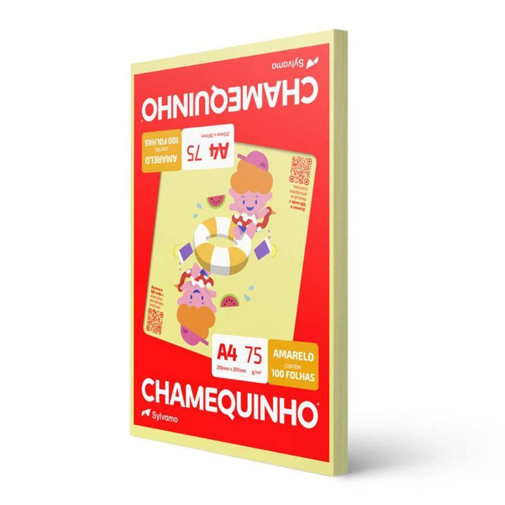 Papel sulfite A4 amarelo 210x297 com 100 folhas Chamequinho