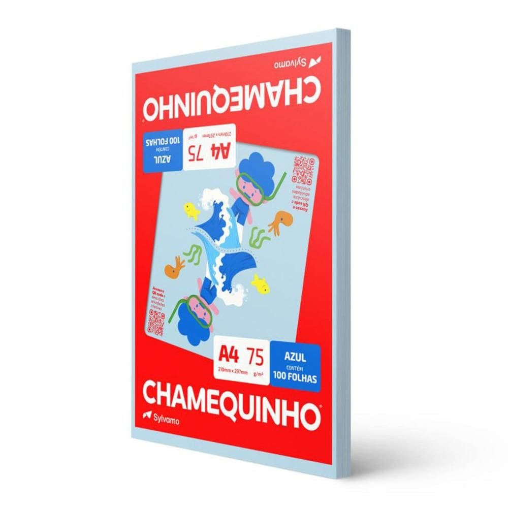 Papel sulfite A4 azul 210x297 com 100 folhas Chamequinho