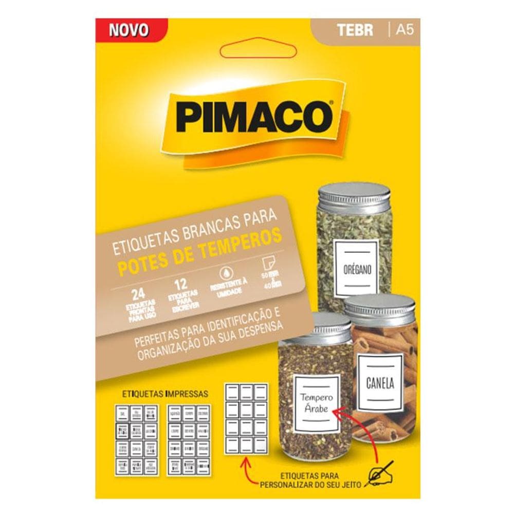 Etiqueta para potes de temperos TEBR A5 com 3 folhas Pimaco