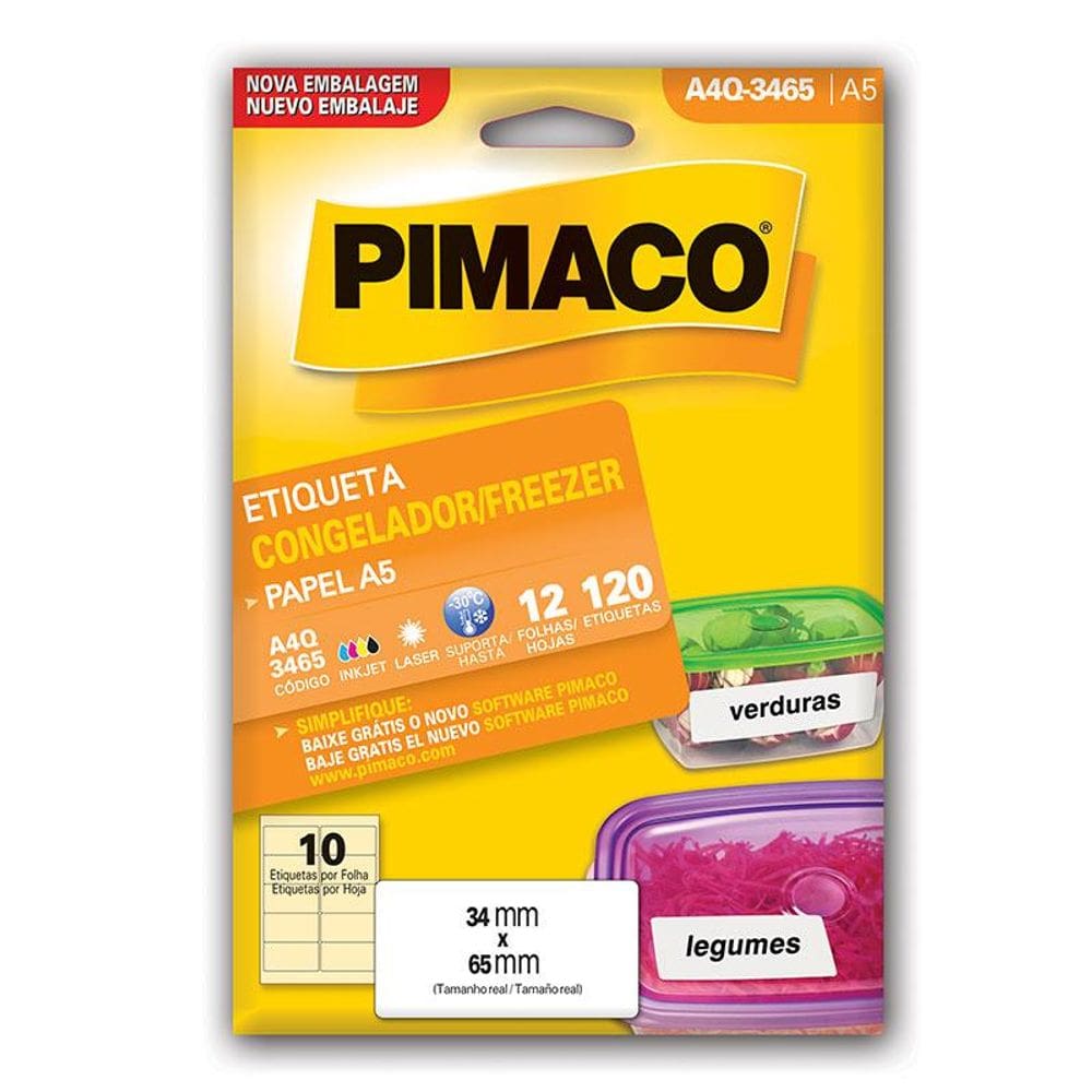Etiqueta p/ congelador e Freezer 4A5Q3465 12 fls Pimaco