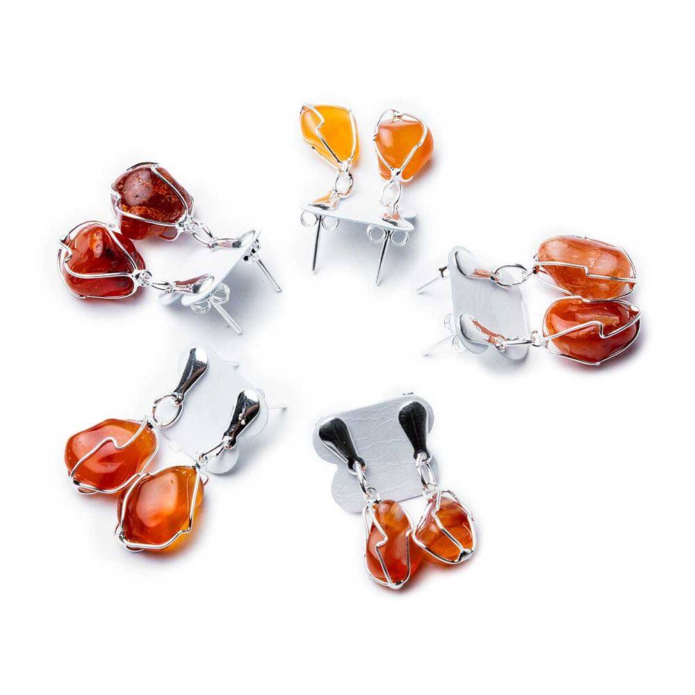 05 Brinco Cesta Amarrada Pedra Ágata Cornalina Prateado