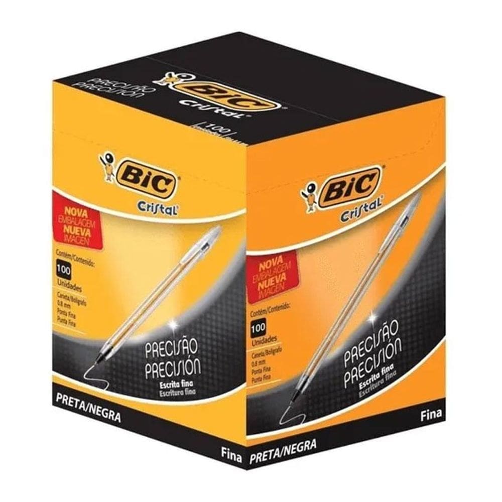 Caneta esfer Cristal fina preta cx c/ 100 unid Bic