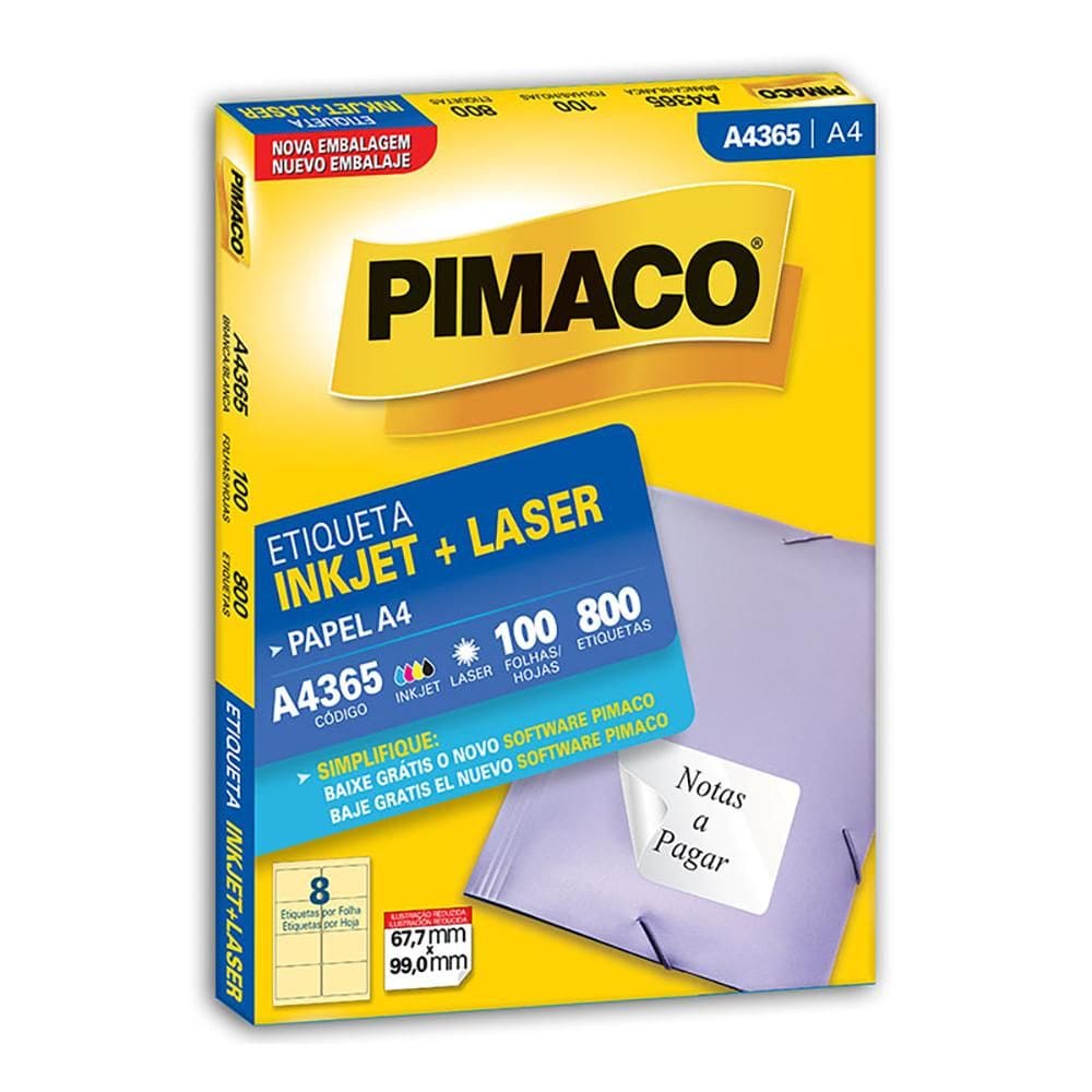 Etiqueta inkjet/laser A4365 com 100 folhas Pimaco