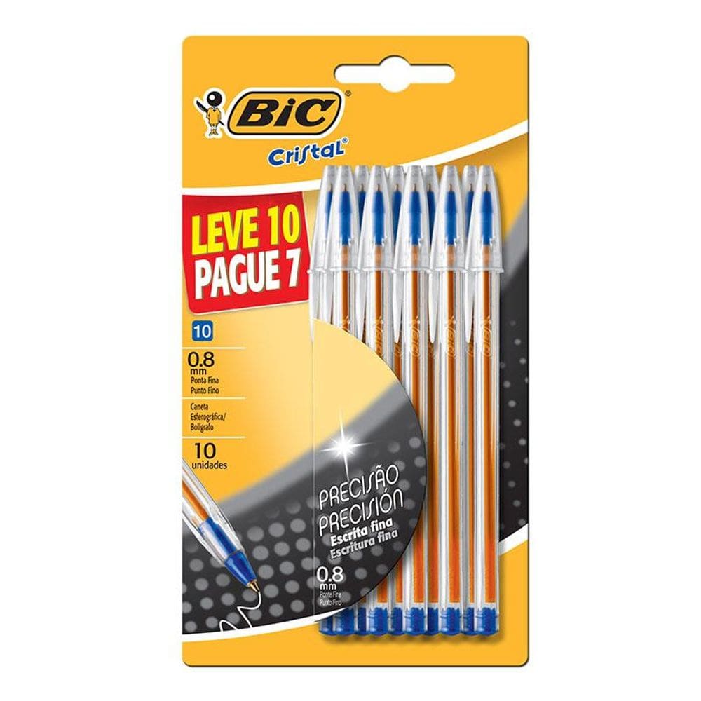 Caneta esfer Cristal fina azul c/ 10 unid 971077 Bic