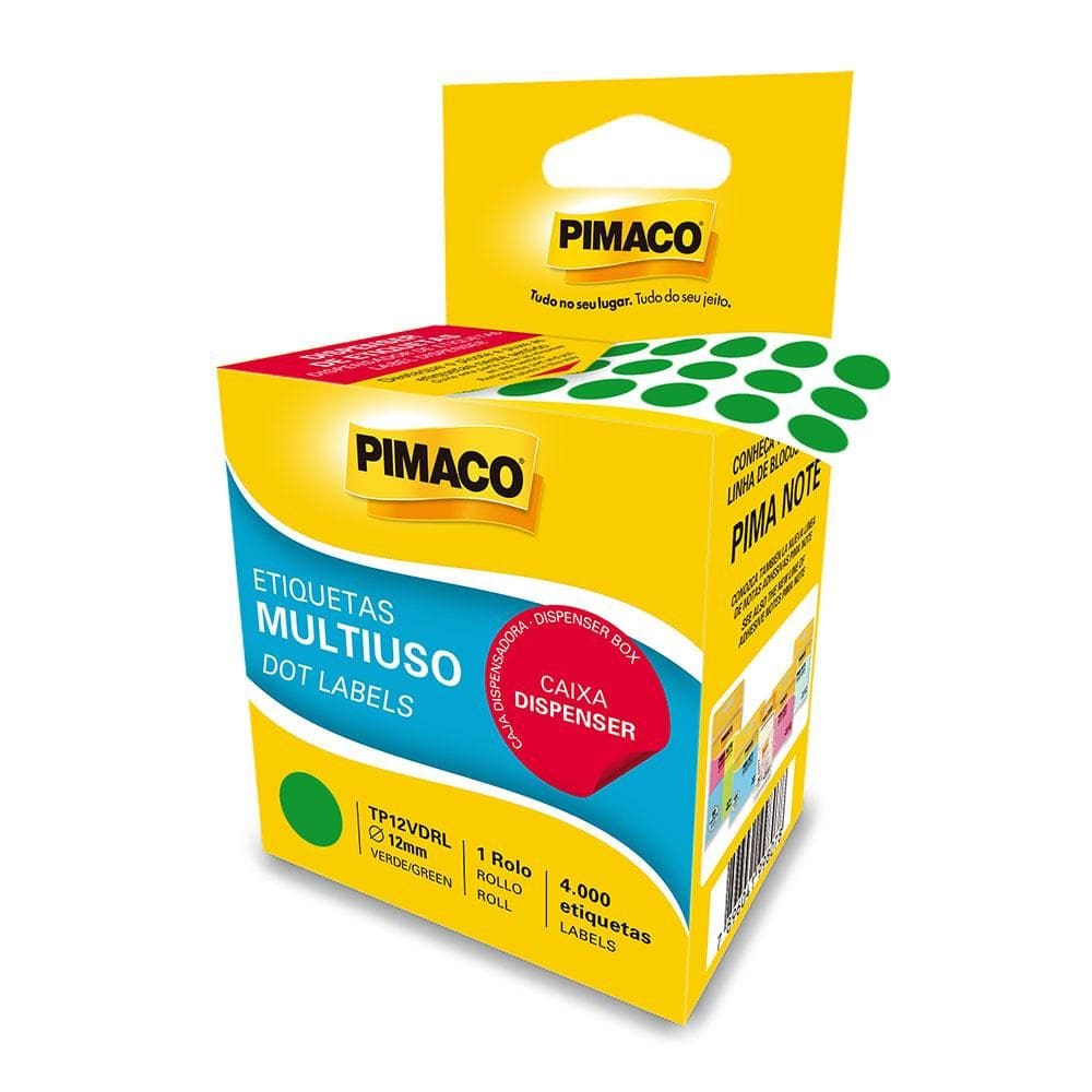 Etiqueta adesiva rolo com 4000 etiquetas Verde Pimaco