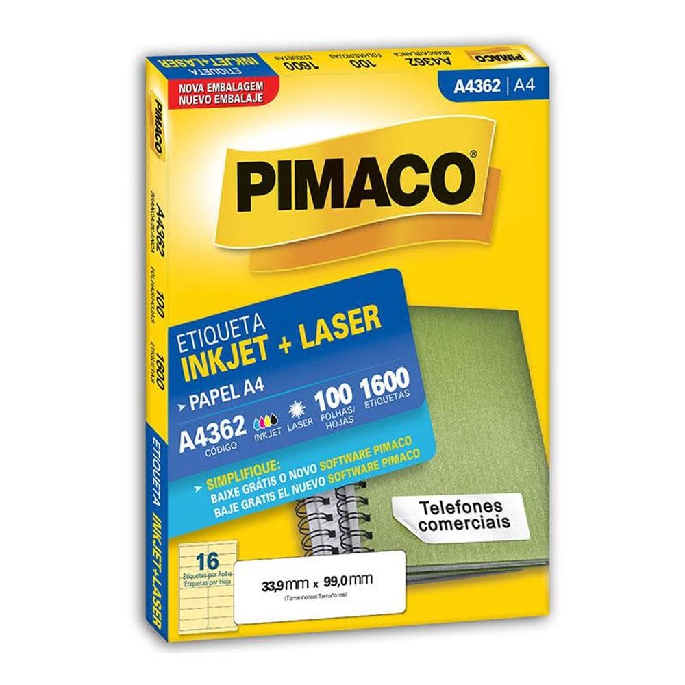 Etiqueta inkjet/laser A4362 com 100 folhas Pimaco