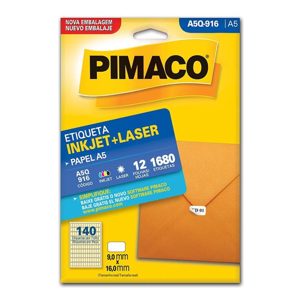 Etiqueta inkjet/laser A5Q916 c/ 12 fls Pimaco