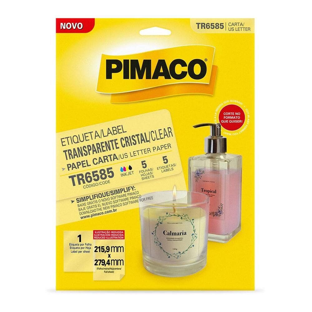 Etiqueta Transparente TR6585 c/ 5 unidades Pimaco