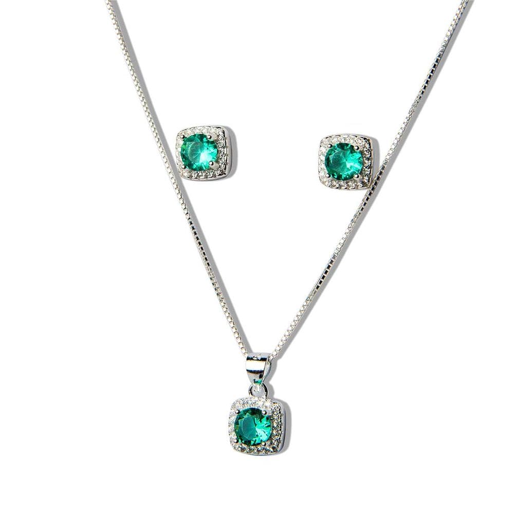 Conjunto Fino Nlux Brilhante Esmeralda Zircônia na Prata 925