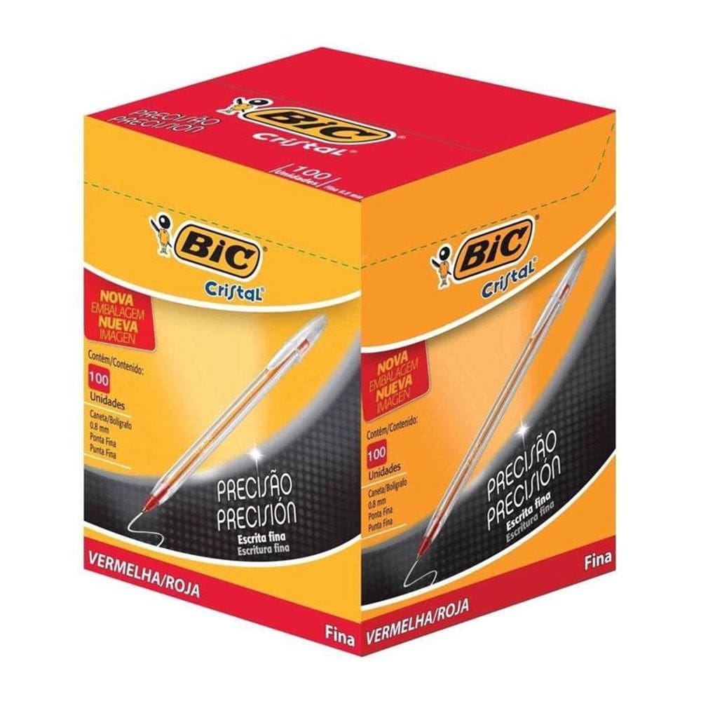Caneta esfer Cristal fina vermelha cx c/ 100 unid Bic