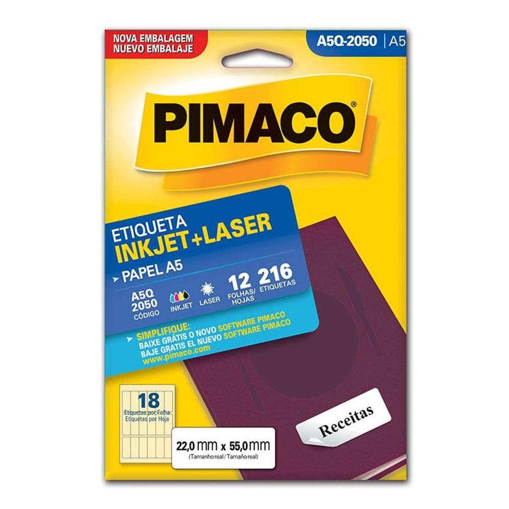 Etiqueta inkjet/laser A5Q2050 c/ 12 fls Pimaco