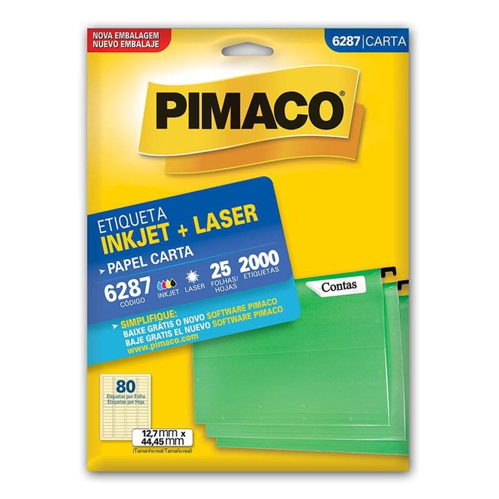Etiqueta inkjet/laser carta 6287 com 25 folhas Pimaco