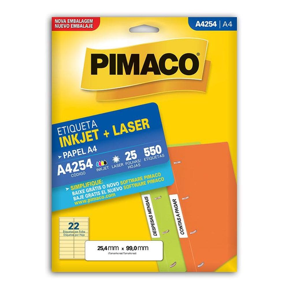 Etiqueta inkjet/laser A4254 com 25 folhas Pimaco